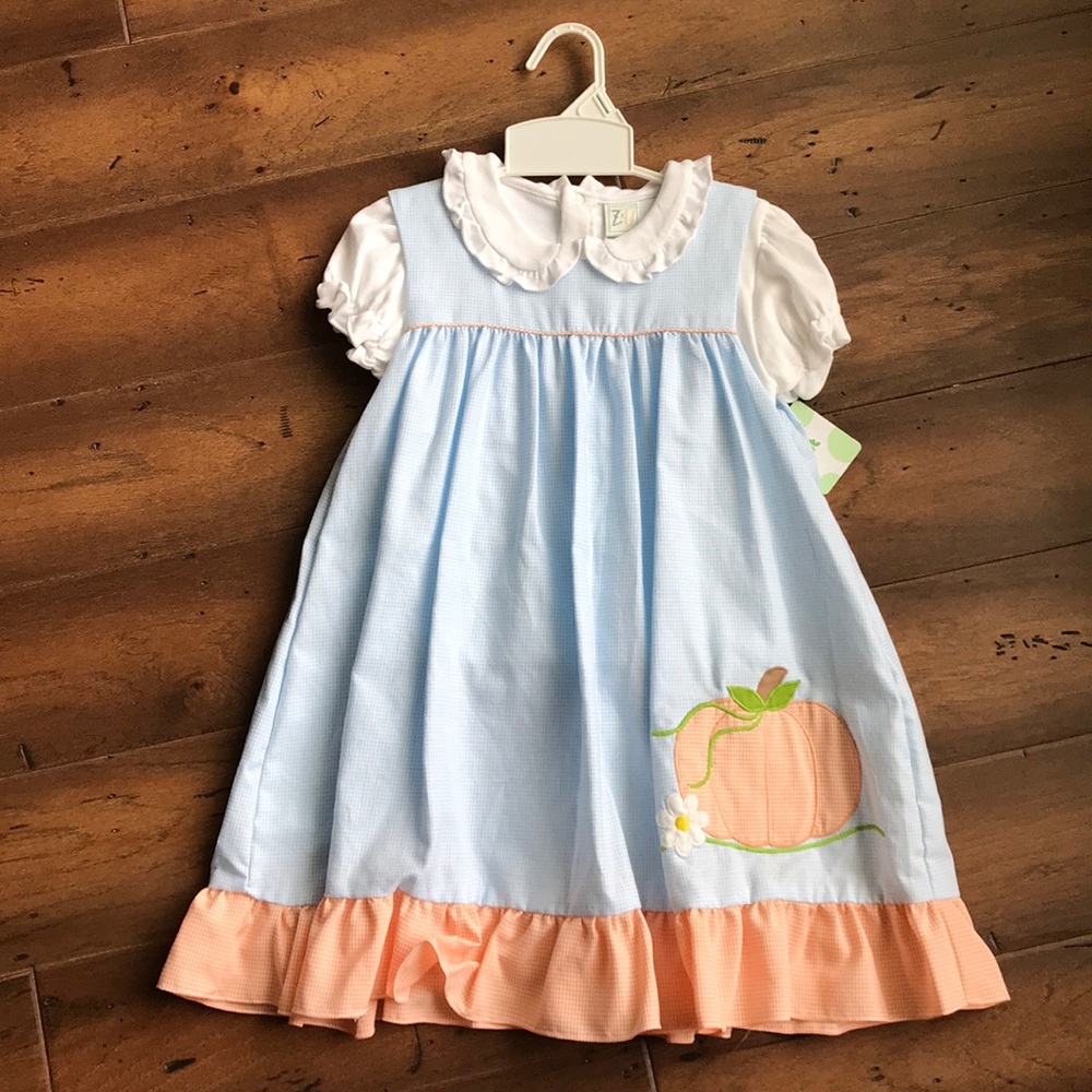ZU blue checked pumpkin dress.